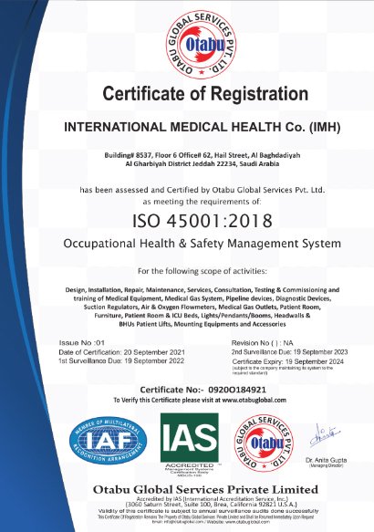 ISO 45001:2018 Certificate